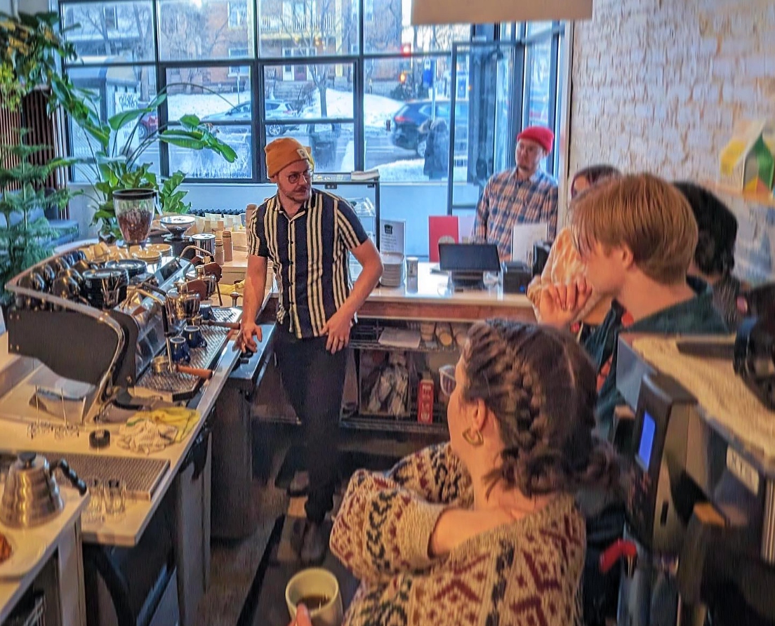 Impossible Coffee training a team of baristas at SK Coffee in Minneapolis, MN